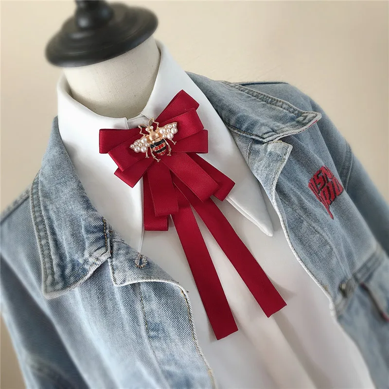 Fatto a mano nuovo nastro Vintage donna grande papillon ape Bowknot British papillon cravatta spilla di cristallo Pin accessori di gioielli di moda