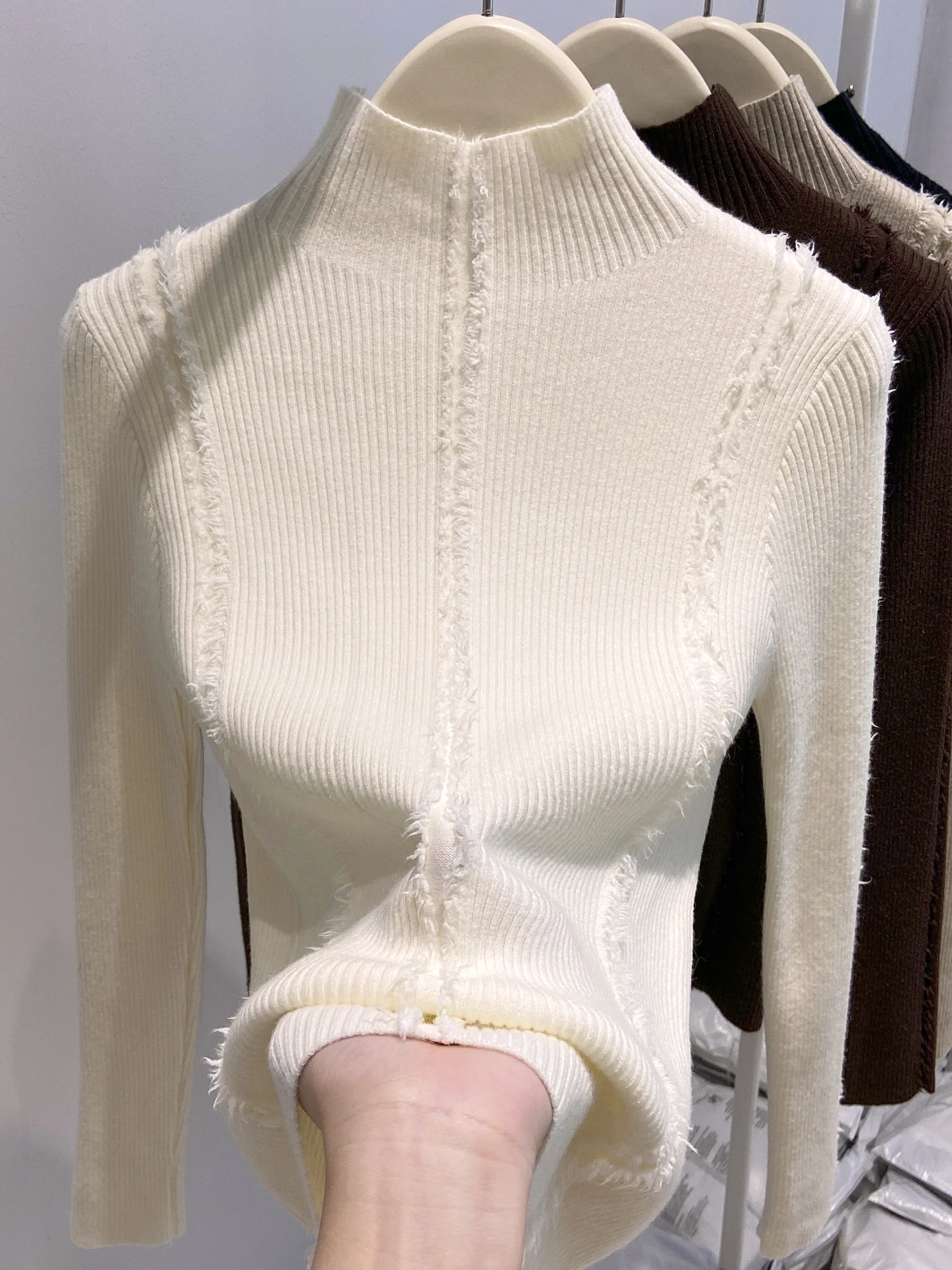 

Women's Long Sve Knitted Sweater f High Collar Fuzzy Commute Sle Soft Fit Korean Faion Inner Wear Base irt Top