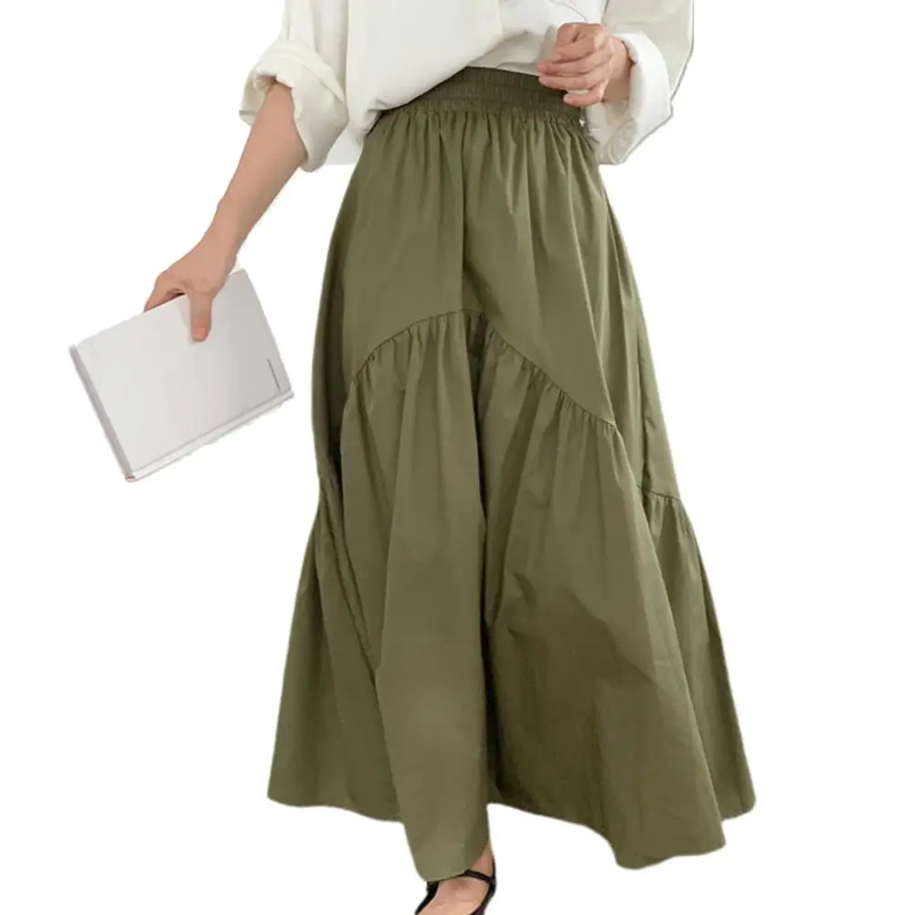 

Long Skirt Elastic Waist Solid Color Loose A-Line Skirt Retro Wavy Pleated Skirt Spring 2024 Women