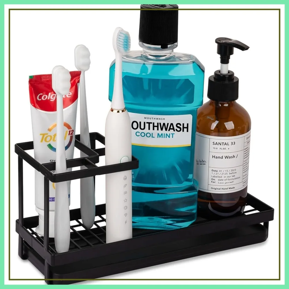 

Carbon Steel Toothbrush Holder for Bathroom, Electric Toothbrush and Toothpaste Organizer, Countertop Sink Shower Storage, Matte Black
