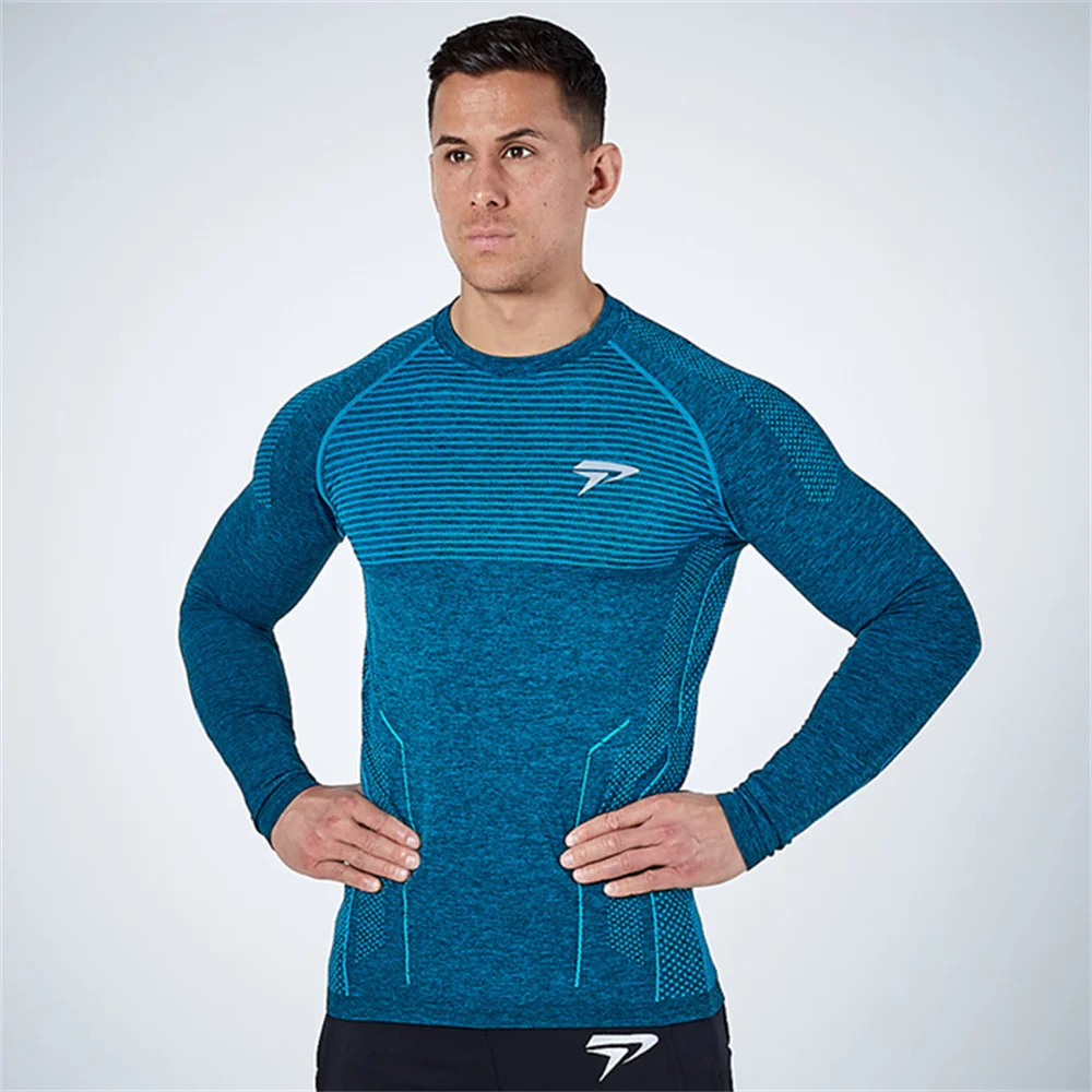 Men Compression Quick Dry Long Sleeve T-shirt Gym Fitness Training Shirt Male Running Jogging Sports Workout Tight Tees Tops