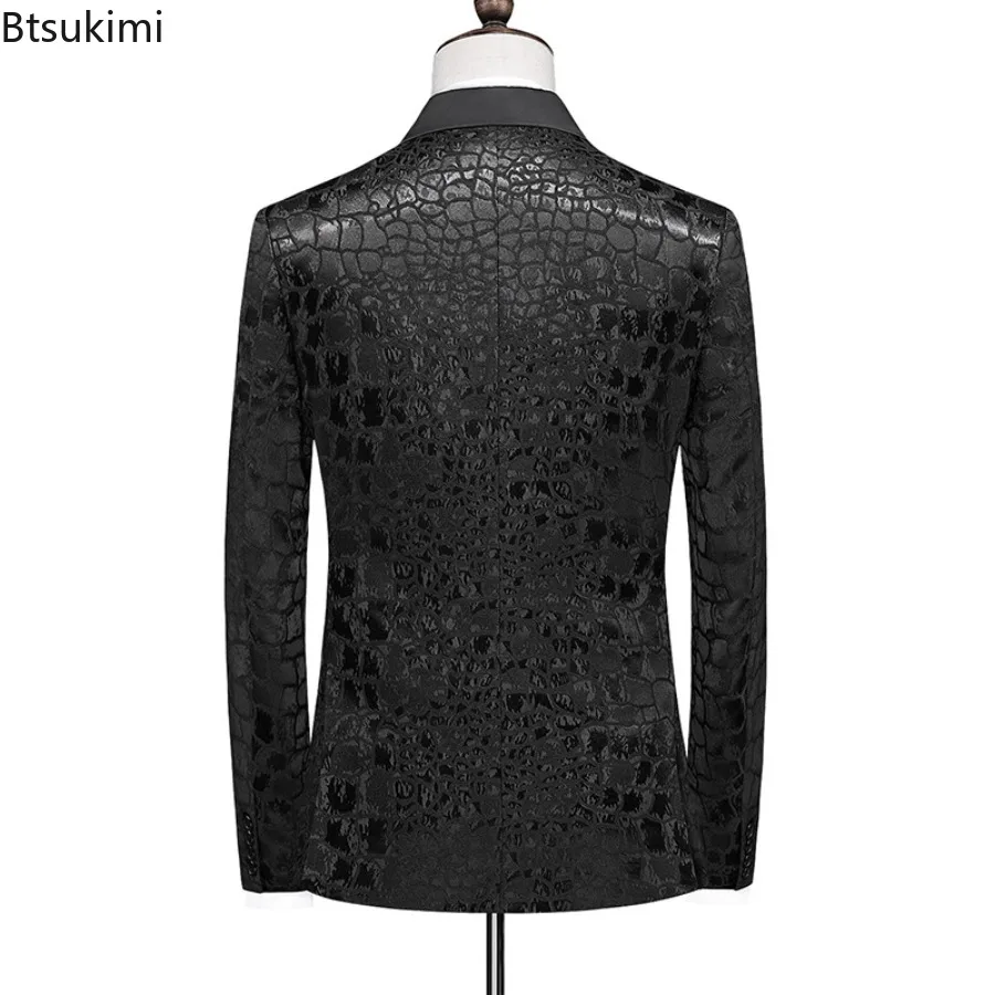 جديد الرجال حفل زفاف مزدوجة الصدر دعوى سترة الأعمال الاجتماعية فستان جاكار الذكور سليم صالح بليزرات مجموعة M-6XL حجم كبير #2