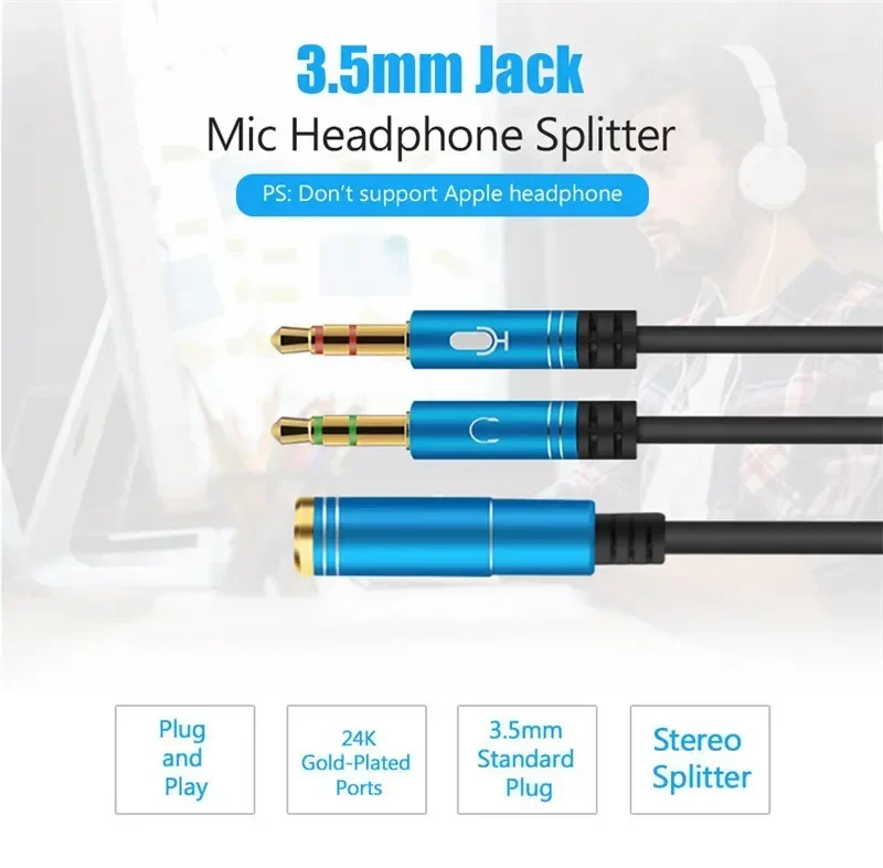 3.5mm Jack Earphones Splitter Audio Cables 1 To 2 Male Female Connector Cabo Microphone Headphone Aux Extension Digital Cable