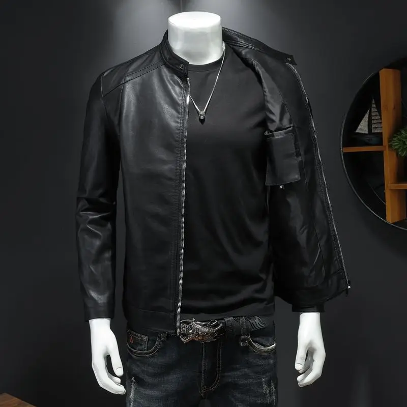 2025 New Men's Retro PU Leather Jacket Casual Fashion Windproof Motorcycle Jacket Lapel High Street Punk Leather Jacket Men
