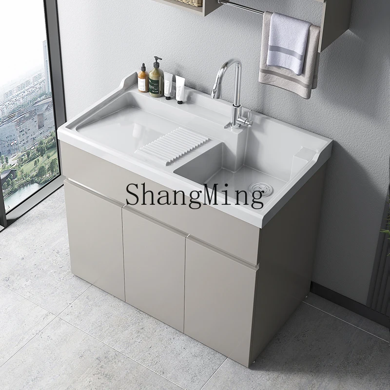 HJ stainless steel balcony laundry pool basin integrated with rubbing board household artificial stone laundry sink