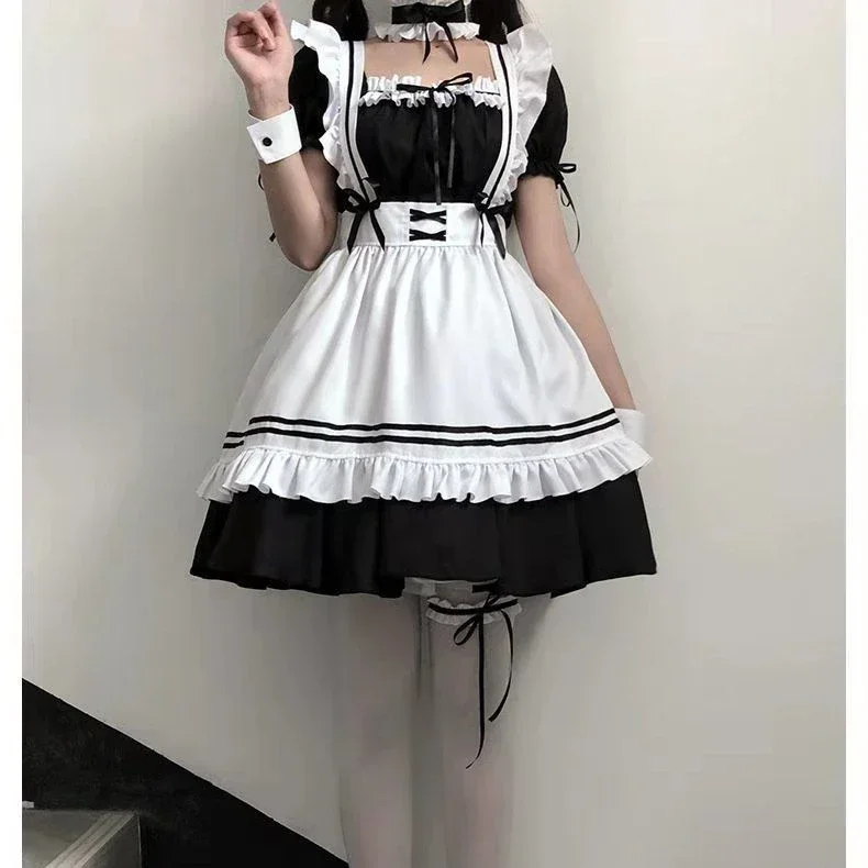 GameRed Wine Sweet Maid Costume Lolita Halloween Costumes for Women 2024 6pcs Set Cute Maid Costume Cosplay Hand