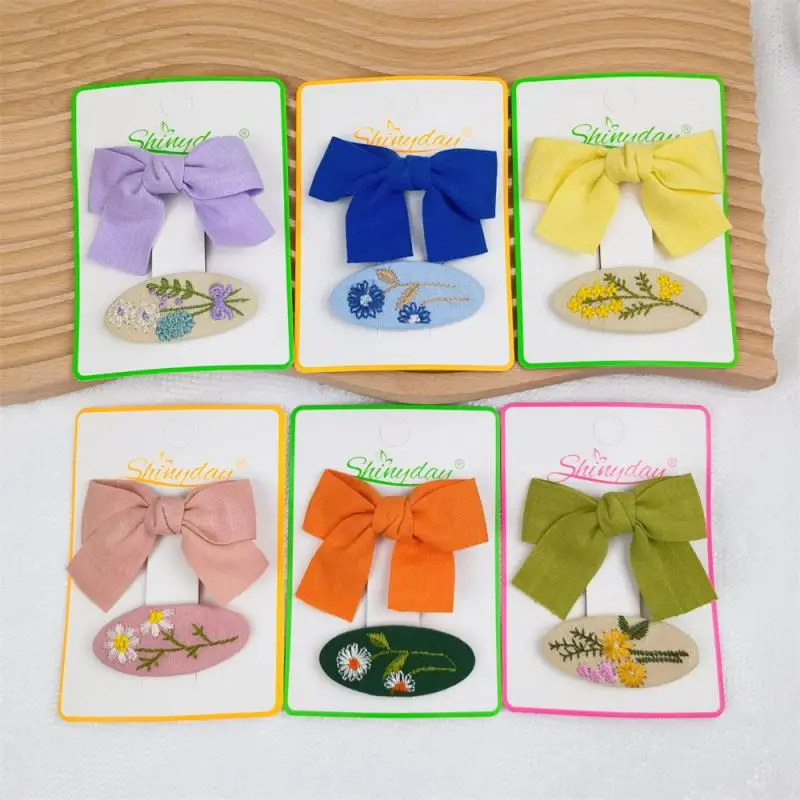 2Pcs Bow Flowers Hair Clips Girl Cute Hair Bands Handmade Cloth Headwear Colorful Kid Hairpins Cartoon Hair Accessories