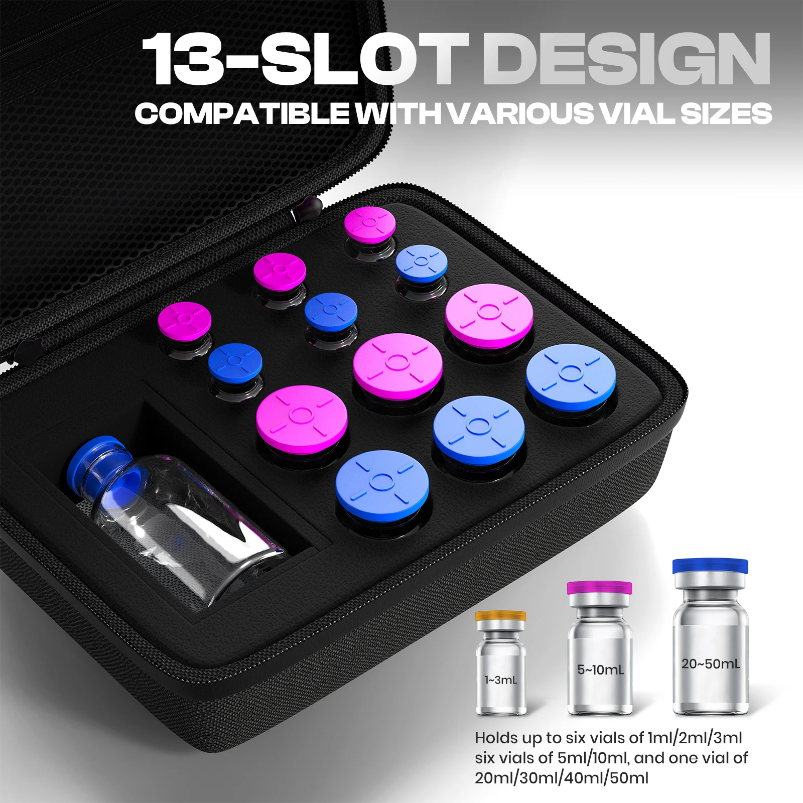 13-Compartment Insulin Vial Protective Case, Designed Specifically for People with Diabetes (Fits Standard Insulin Vials)