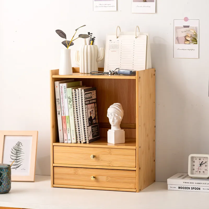 Solid Bamboo Drawer Unit, Desktop Storage Box for Books & Makeup, Large Capacity Multi Shelf Organizer, Healthy Lacquer Holder
