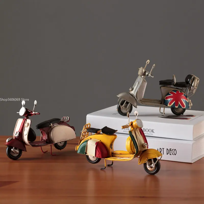 Retro Creative Mini Iron Motorcycle Model Small Ornaments Home TV Cabinet Children's Room Bar Coffee Shop Decorative Gifts