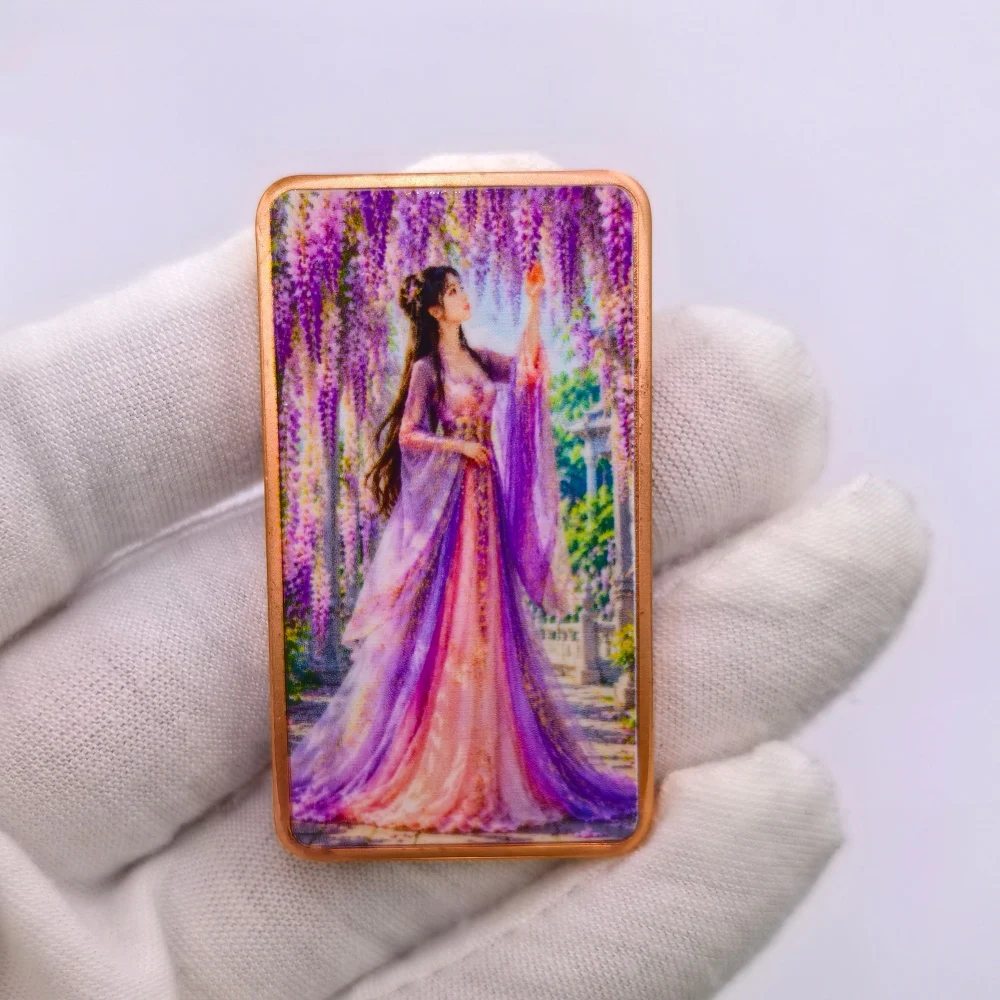 1 OZ .999 Pure Copper Ancient Chinese Hanfu Ladies Commemorative Bar Color Print Classical Beautiful Lady Metal Collectible Gift