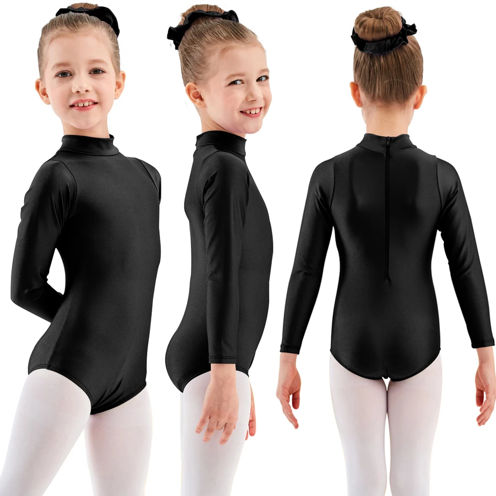 AOYLISEY-leotardo de Ballet básico para niños, manga larga, cuello alto, gimnasia, Spandex, pelele para bebé, disfraces de baile