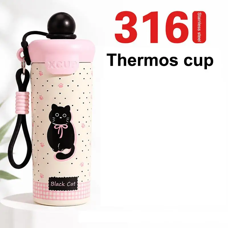 Cartoon Vacuum Cup 316 Stainless Steel Leakproof Insulated Water Bottle Large Capacity With Lifting Rope for Students