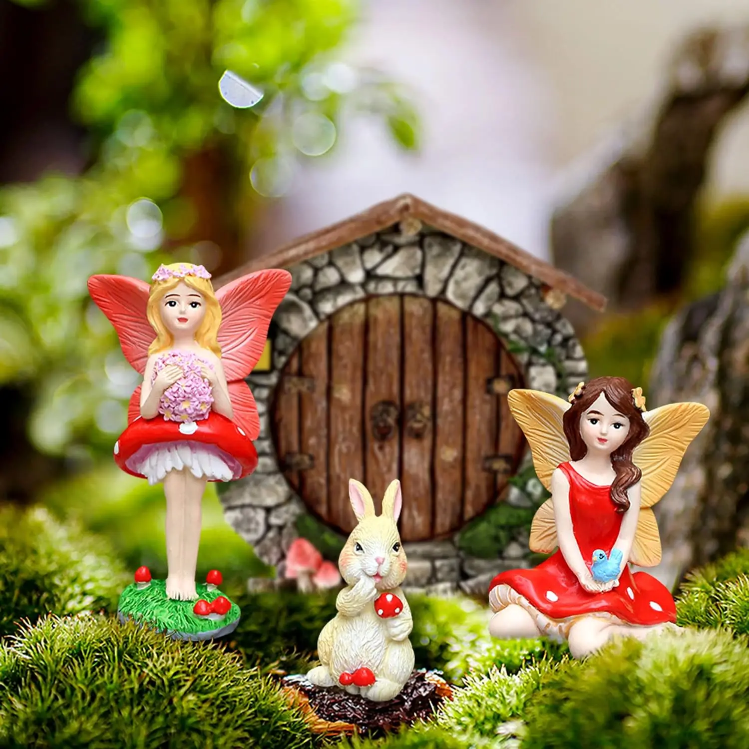 LaVenty Garden Fairy House Decoration Outdoor Fairy House Door Ornament Outdoor Miniature Fairies Statues Fairy Decoration