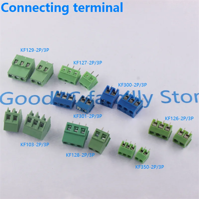 10PCS KF103 KF126 KF128 KF129 KF300 KF301 KF350 2P 3P connector PCB screw terminal block connector 2PIN 3PIN Green Blue