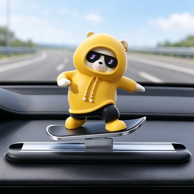 Cute Skateboard Bear Car Dashboard Ornament Creative Cartoon Figurine Auto Interior Decoration Accessories for Vehicle