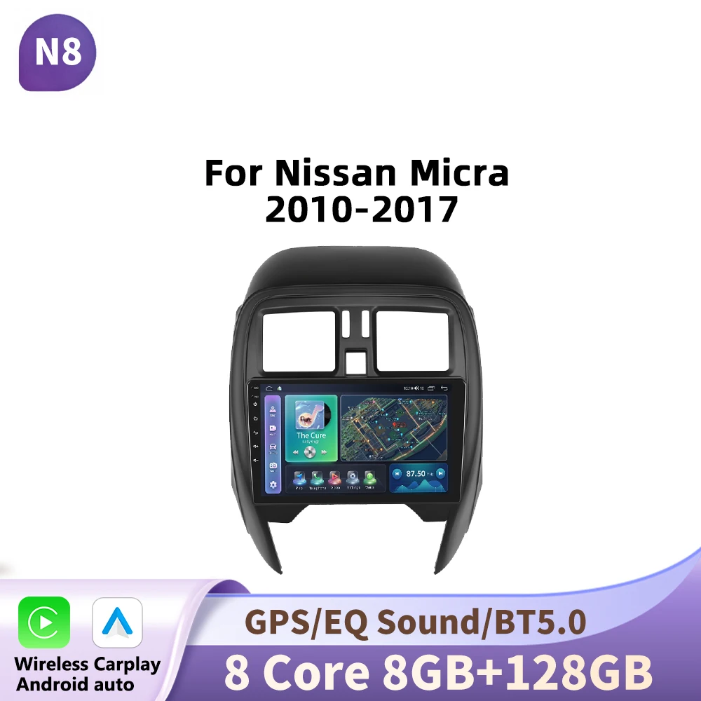 Podofo 9 inch Android autoradio voor Nissan Micca 2010-2017 met multimediaspeler, GPS-navigatie, 2din en Bluetooth
