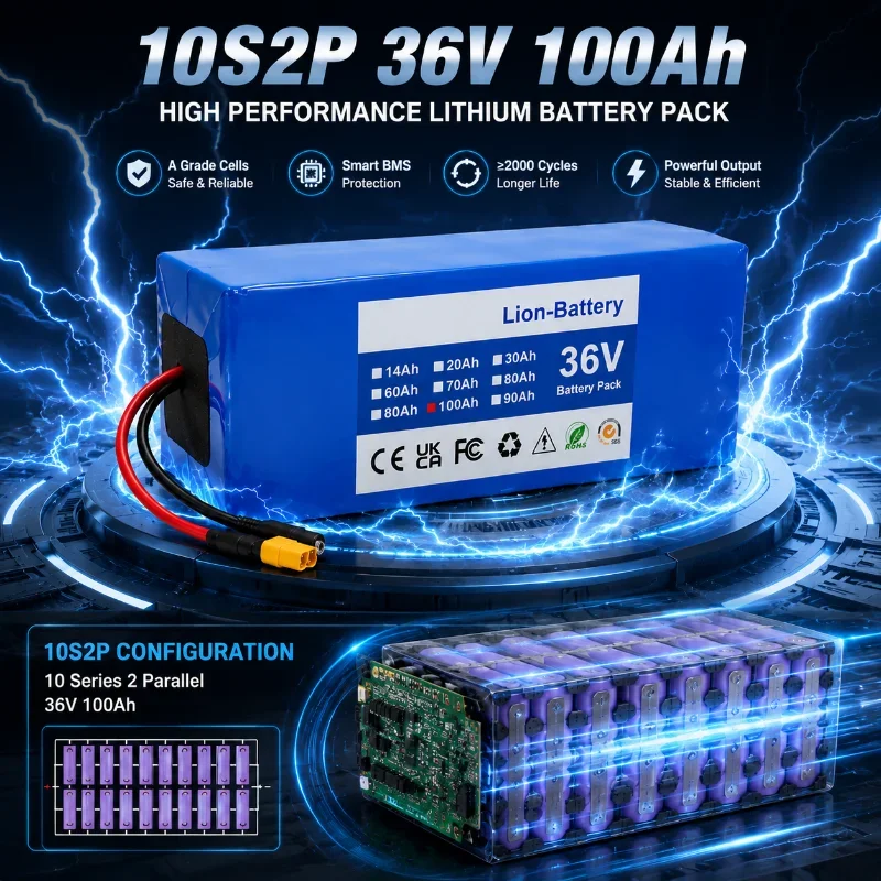 36V 100Ah Elektroroller Lithium-Batterie 10S2P 18650 Batteriepack für 500W E-Bike Motorrad EU Schnellversand