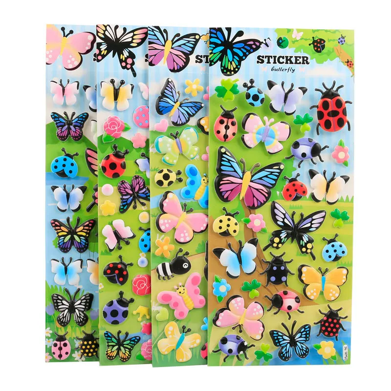 4 pcs/lot Kawaii Vivid Colorful Butterfly Ladybug 3D Puffy Sticker Cute Sticker Sheet Diy Scrapbooking Stationery Decor