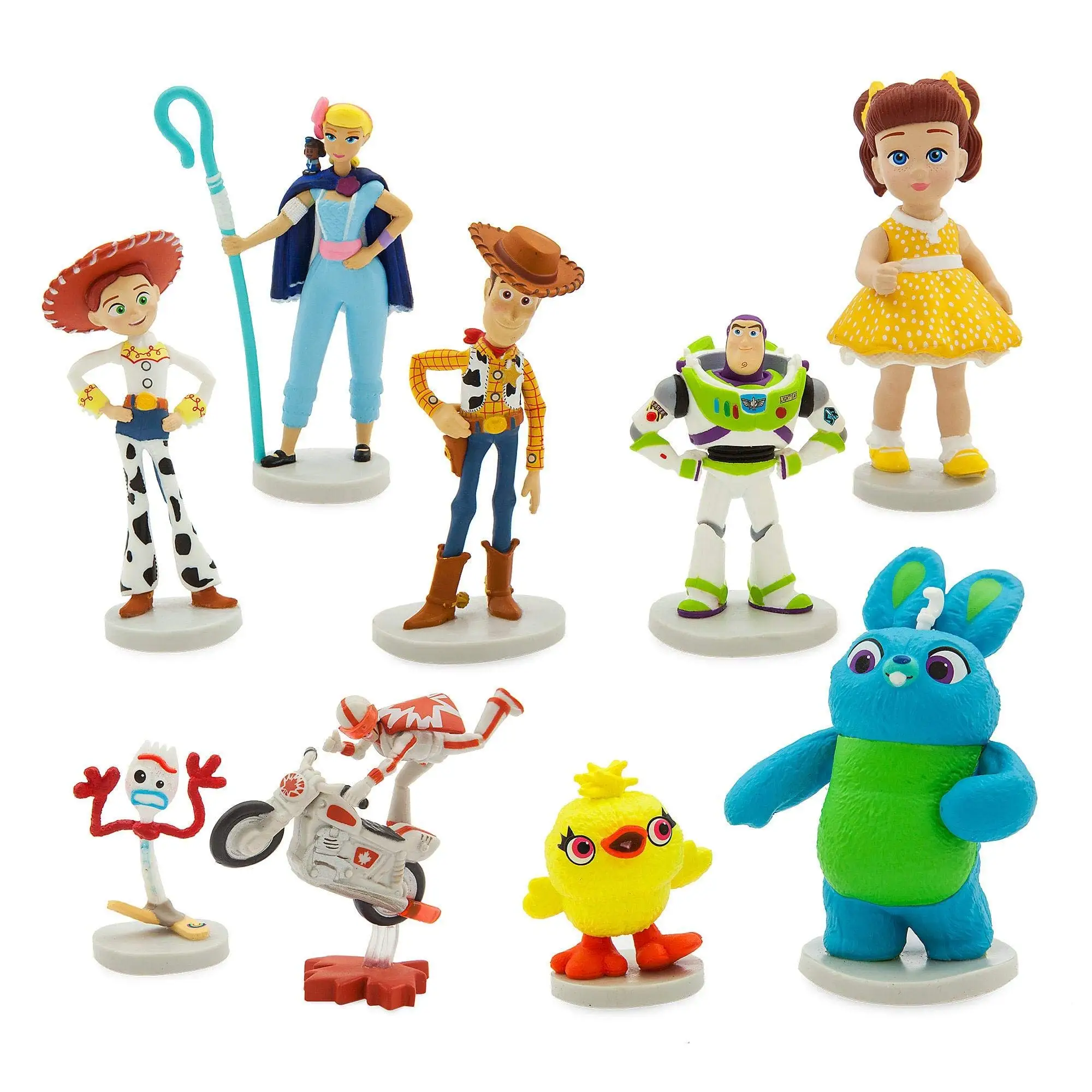 Disney Toy Story 4 Deluxe Figure Playset, Personagem de Desenhos Animados, Woody, Jessie, Buzz Lightyear, Modelo Colecionável, Presentes Encaixotados, Conjunto 9 Peças