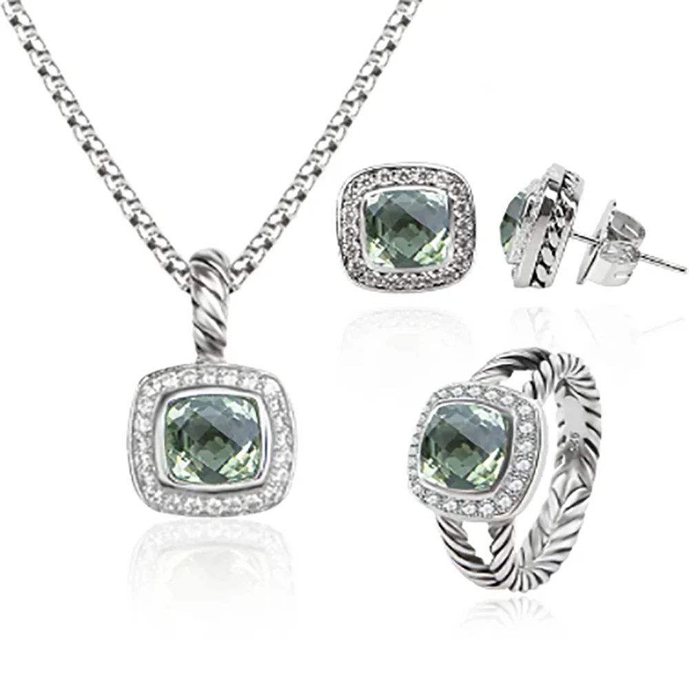 

JADE ANGEL 3Pcs Jewelry Set 7mm Faux Sapphire Rope Ring Pendant and Earring Set Design Women Men Gifts