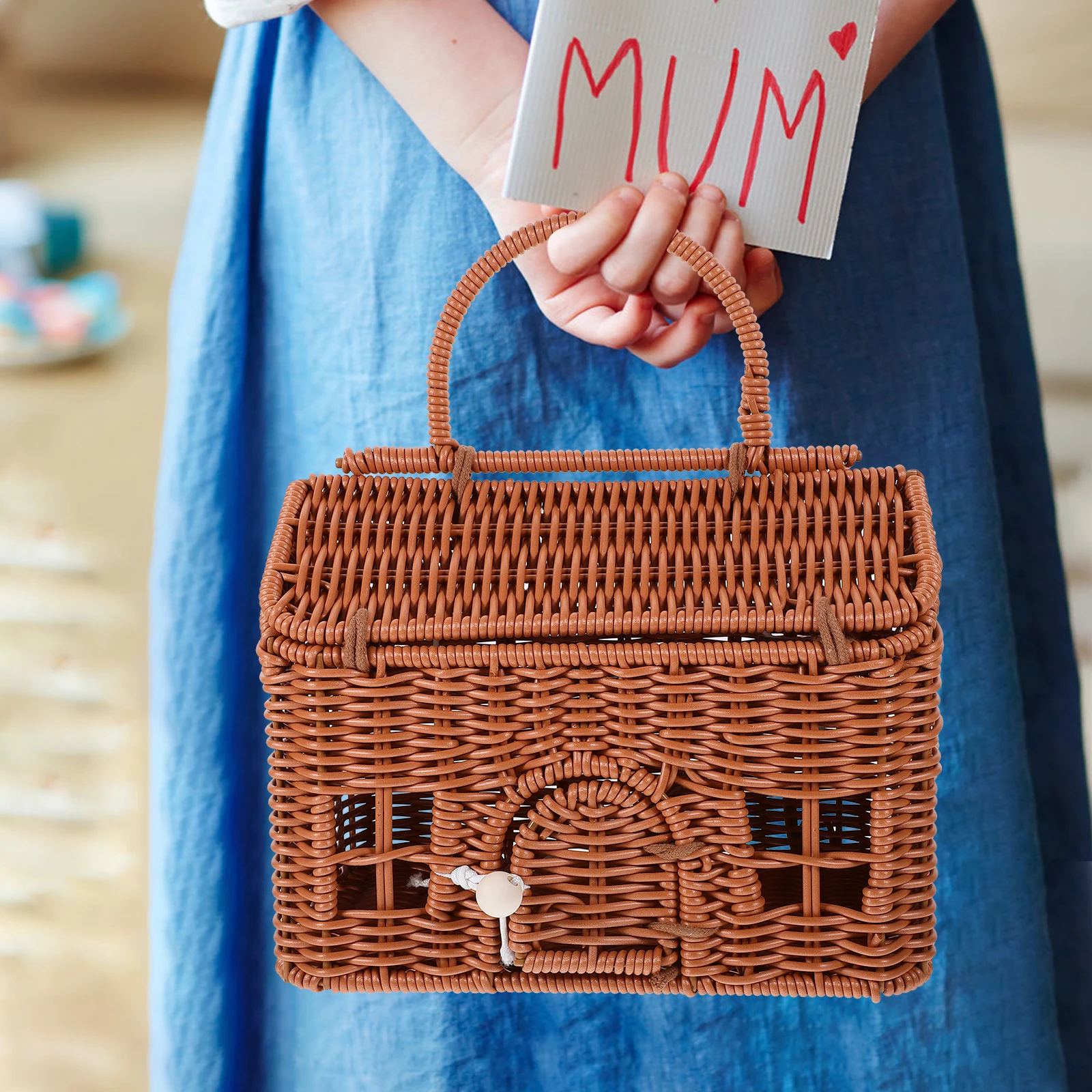 

Candy Box Gifts 24x14x18CM Brown Woven Tote Bag Basket Purse PP Material Women Handbags Party Favor Storage Solution
