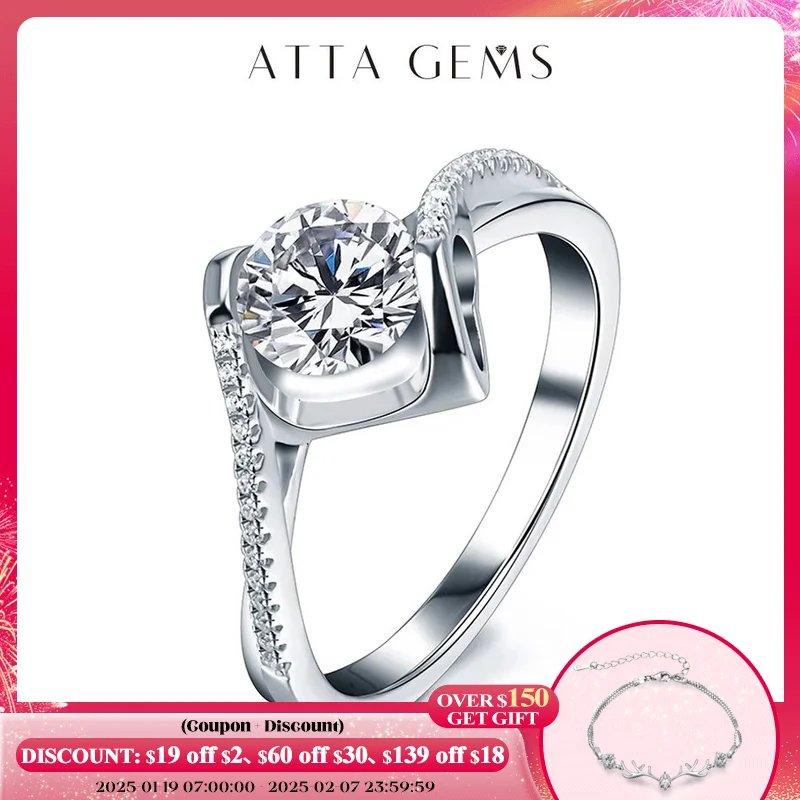 Attagems 925 Sterling Zilveren Moissanite Ring Rond Gesneden 1,0ct Vs D Kleur Moissaniet Geslaagd Diamant Test Elegante Ringen Voor Vrouwen