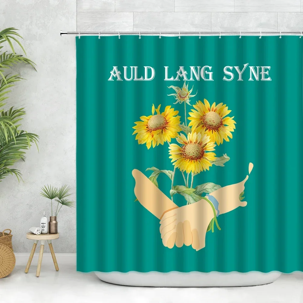 Sunflower Flower Shower Curtain Black And White Checkered Background Modern Bathroom Curtain Rustic Farmhouse Decor Curtain Hook