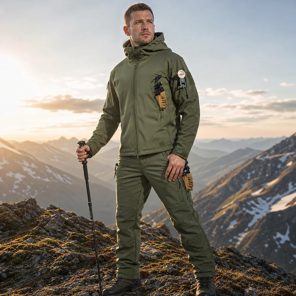 New Men's Winter Thick Windproof and Warm Fishing Suit, Cycling Suit, Outdoor Cashmere Thick Warm Snow Jacket, Tactical Pants