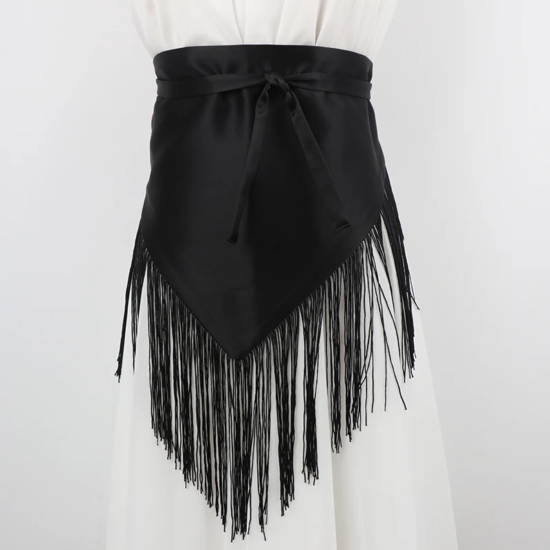 

1шт ﻿ Треугольное женское платье-рубашка с кисточками, черный широкий пояс на талии, шарф с запахом на бедрах, средневековый корсет для косплея, аксессуары ﻿ ﻿ ﻿ ﻿