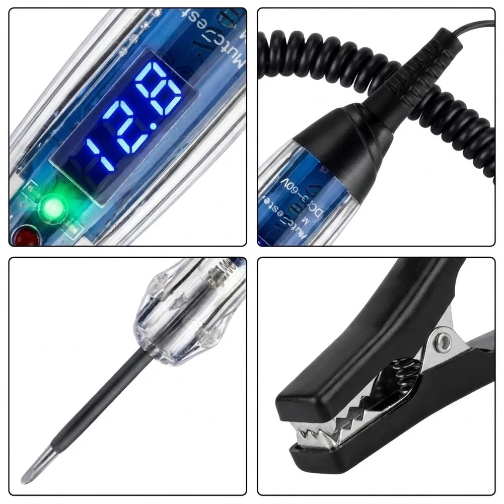 LED Automotive Test Light with Digital Voltmeter to 60V DC Range Stretchable Spring Wire and Bend Tail Wire LED