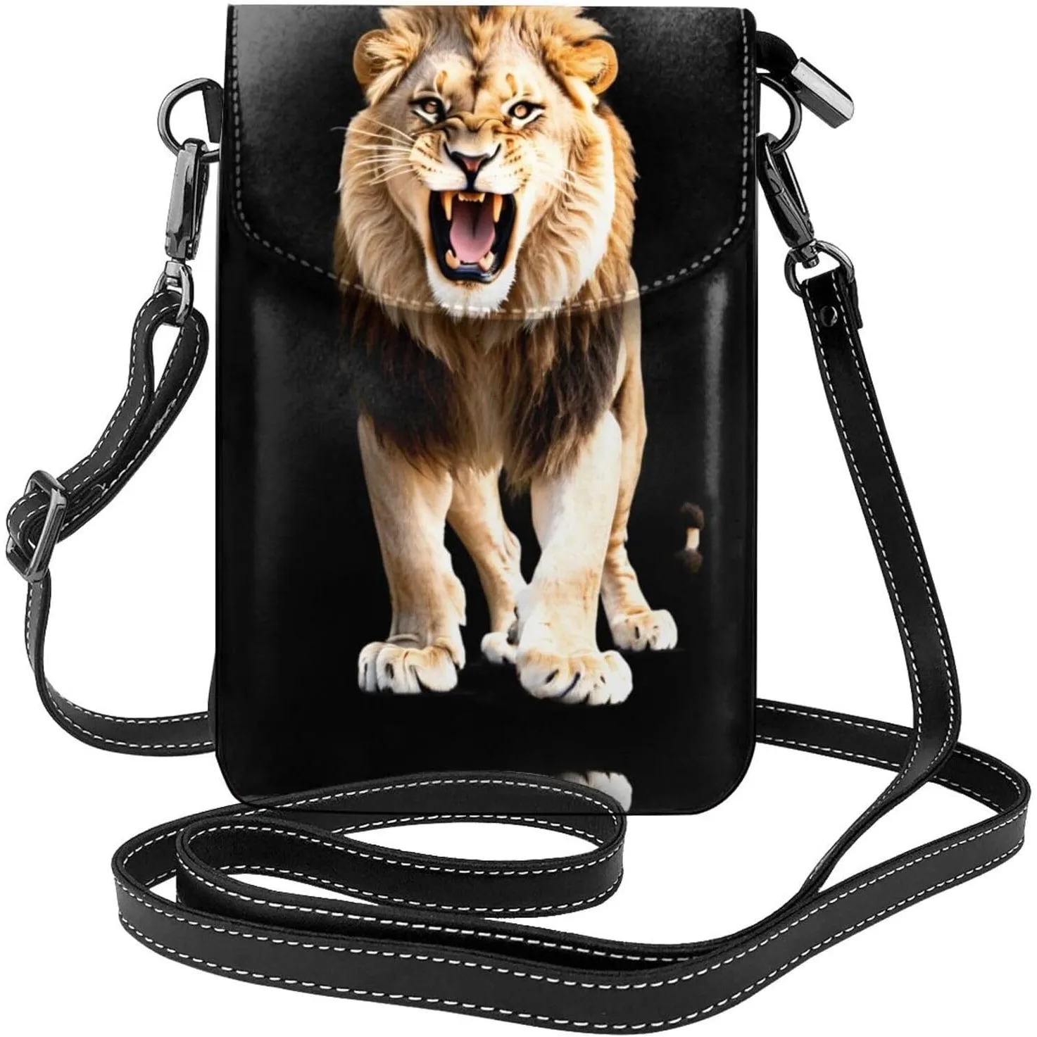 

Кожаный чехол для телефона с клапаном через плечо для женщин с узором льва, идеально подходит для прогулок, кемпинга