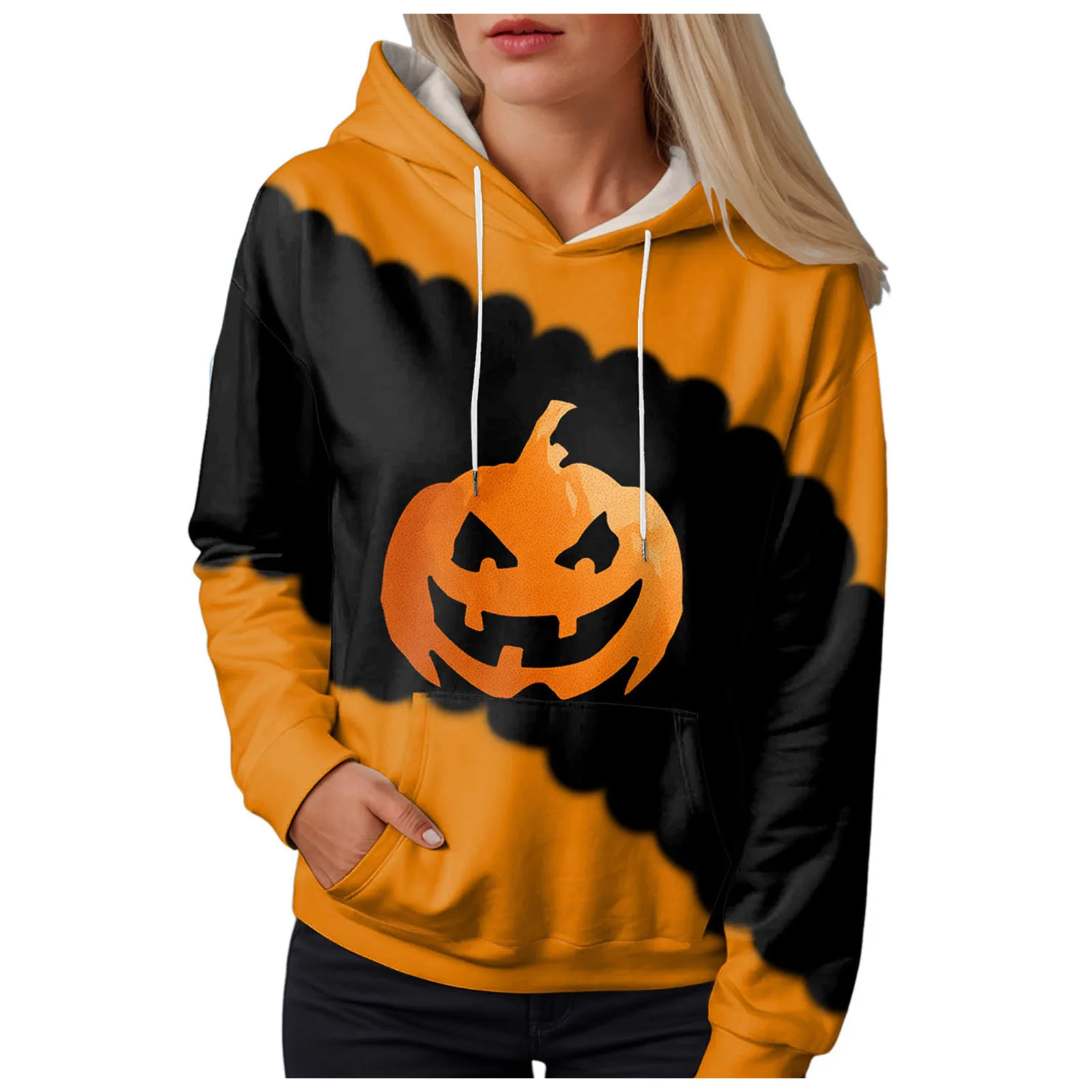 Jack O Lantern Sweater Women'S Sweatshirt Halloween Graphic Hoodies Casual Long Sleeve Loose Pullover Tops With 할로윈 후드티 여성