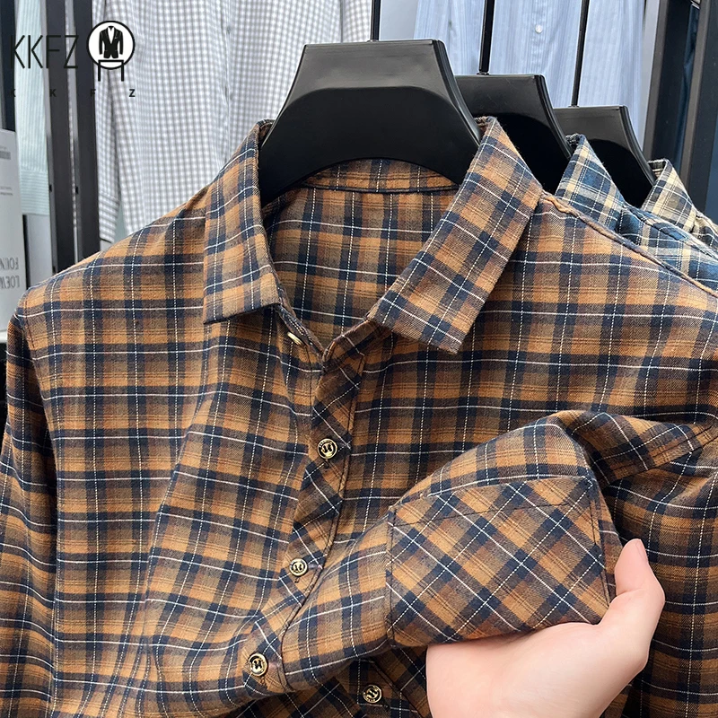 Men's Lapel Collar Plaid Shirt Long Sleeve Lightweight Fabric Breathable Casual Business Daily Wear Comfortable