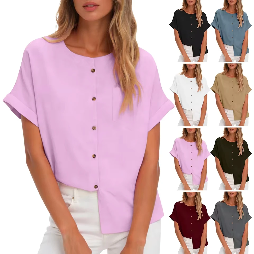 

Women Thin Cotton Knitted Top Short Sleeves V Neck Pure Cotton Top Shirt Top With Women Casual Loose Comfortable Shirt Blouse