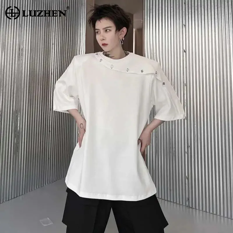

LUZHEN Fashion T-shirts High Street Short Sleeve 2025 Men's Summer New Original Rivet Metal Patchwork Design Stylish Tops JY2500