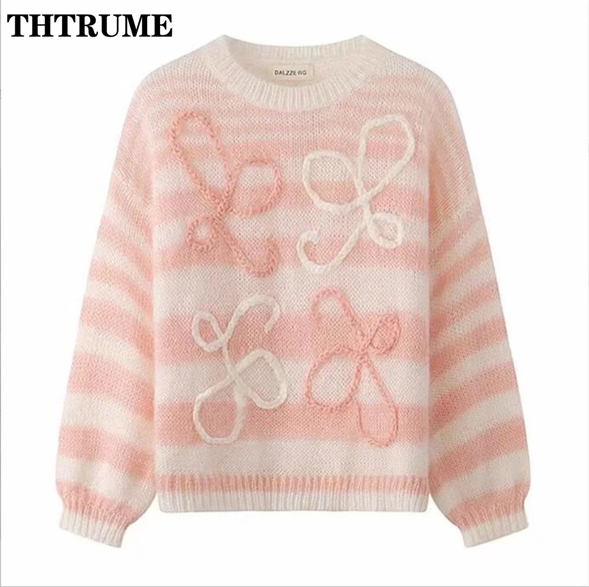 Autumn Winter Sweet Knit Sweaters Fashion Women Long Sleeve Round Neck Loose Jumpers Tops Casual Communte Rainbow New Pullovers