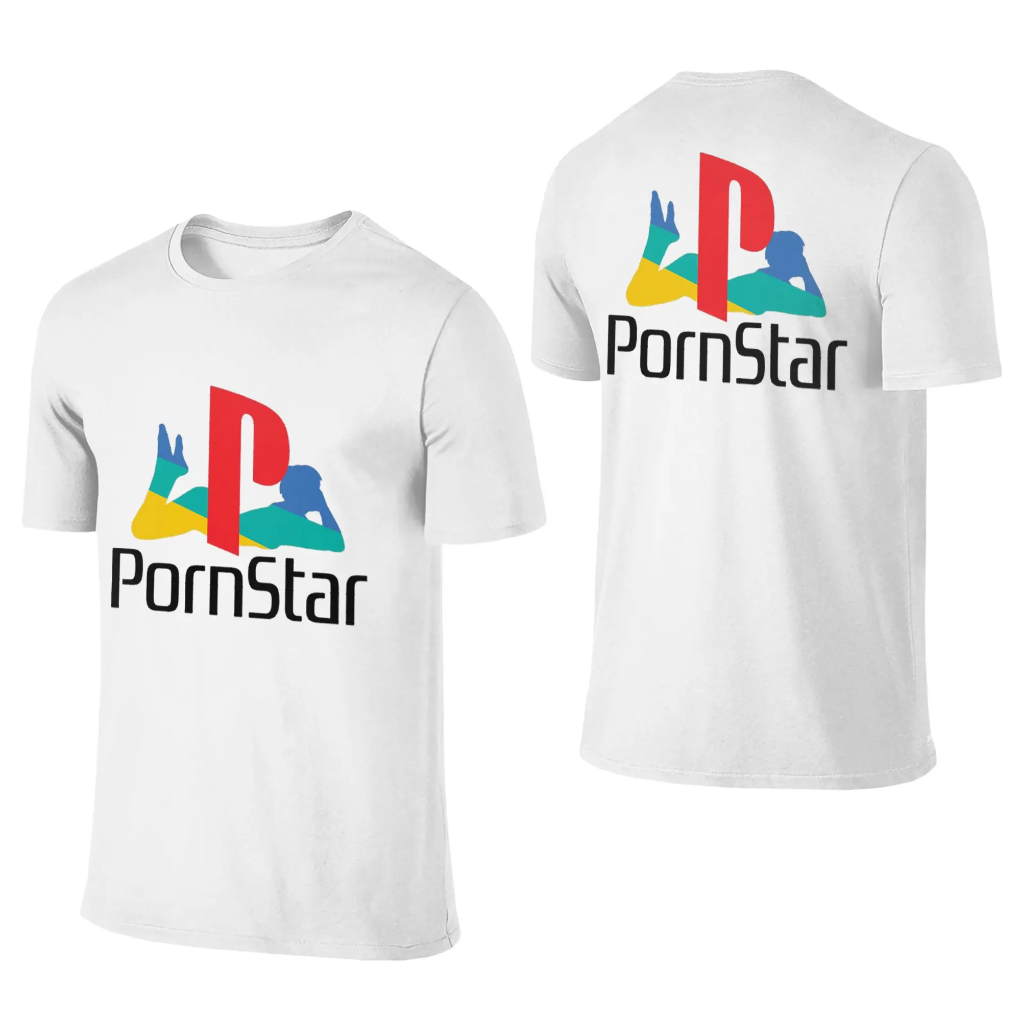 100% Cotton Ps Pron Star White T-Shirt Men's Double Sided T Shirt Men Round Neck Summer Shirts Tops Oversized