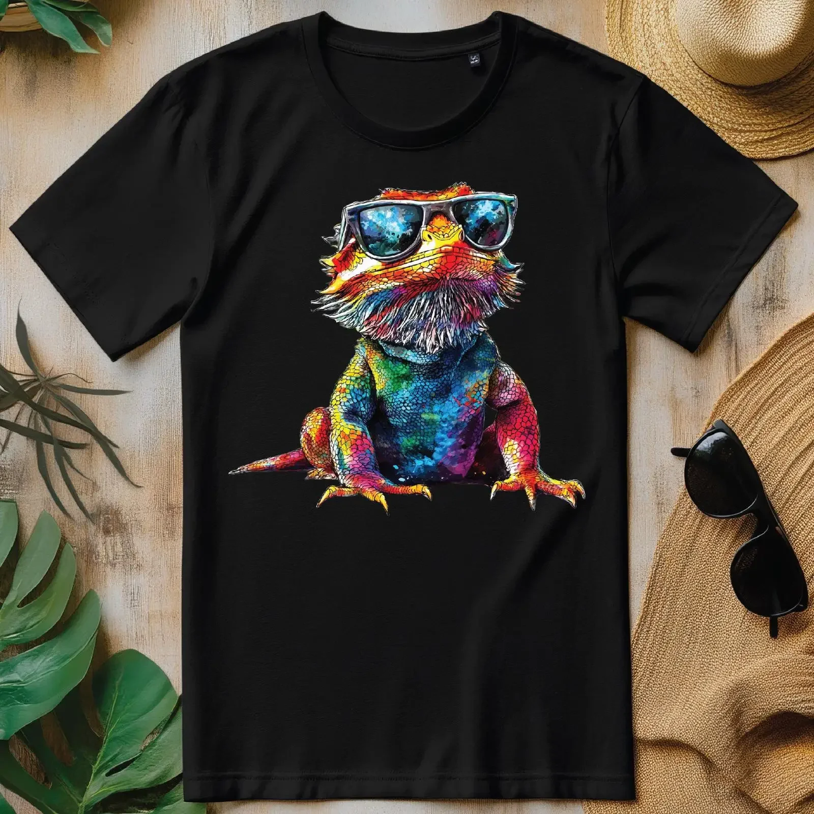 Colorful Watercolor Bearded Dragon Sunglasses PNG Lizard Reptile T shirt Design vintage Washed designer clothes Stylish Casual