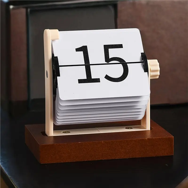 ABUN-Vintage Flip Desktop Calendar-Wooden Perpetual Calendar With Rotating Mechanism, Nordic Minimalist Home Office Decor view 2