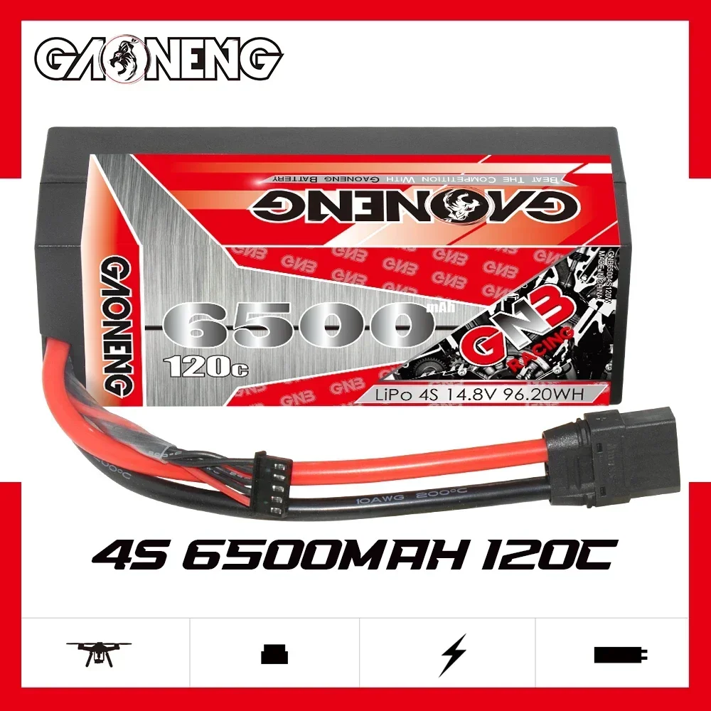 GNB 14.8V 6500mAh 4S 120C Hardcase LiPo Battery With XT90/XT60/T Connector For 1:8 1/8 RC Car Four Drive Off-road RWD Parts