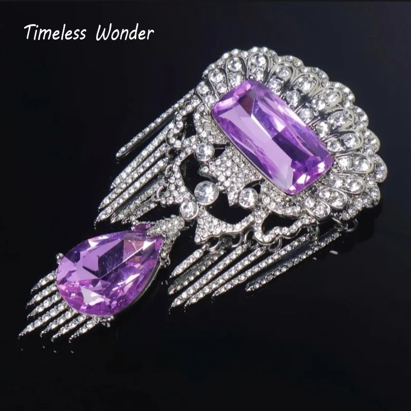 Timeless Wonder Fancy Crystal Zircon Geo Tassel Brooch Pins for Women Designer Jewelry Runway Top Luxury Cute Rare Mix 3527