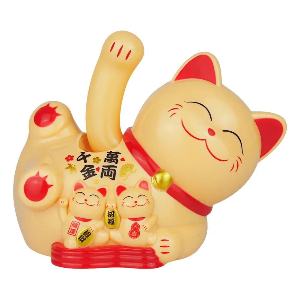 Solar Powered Maneki Neko Lucky Cat Welcoming Chinese Lucky Cat Waving Hand Beckoning Fortune Cat Figurines For Home Decor