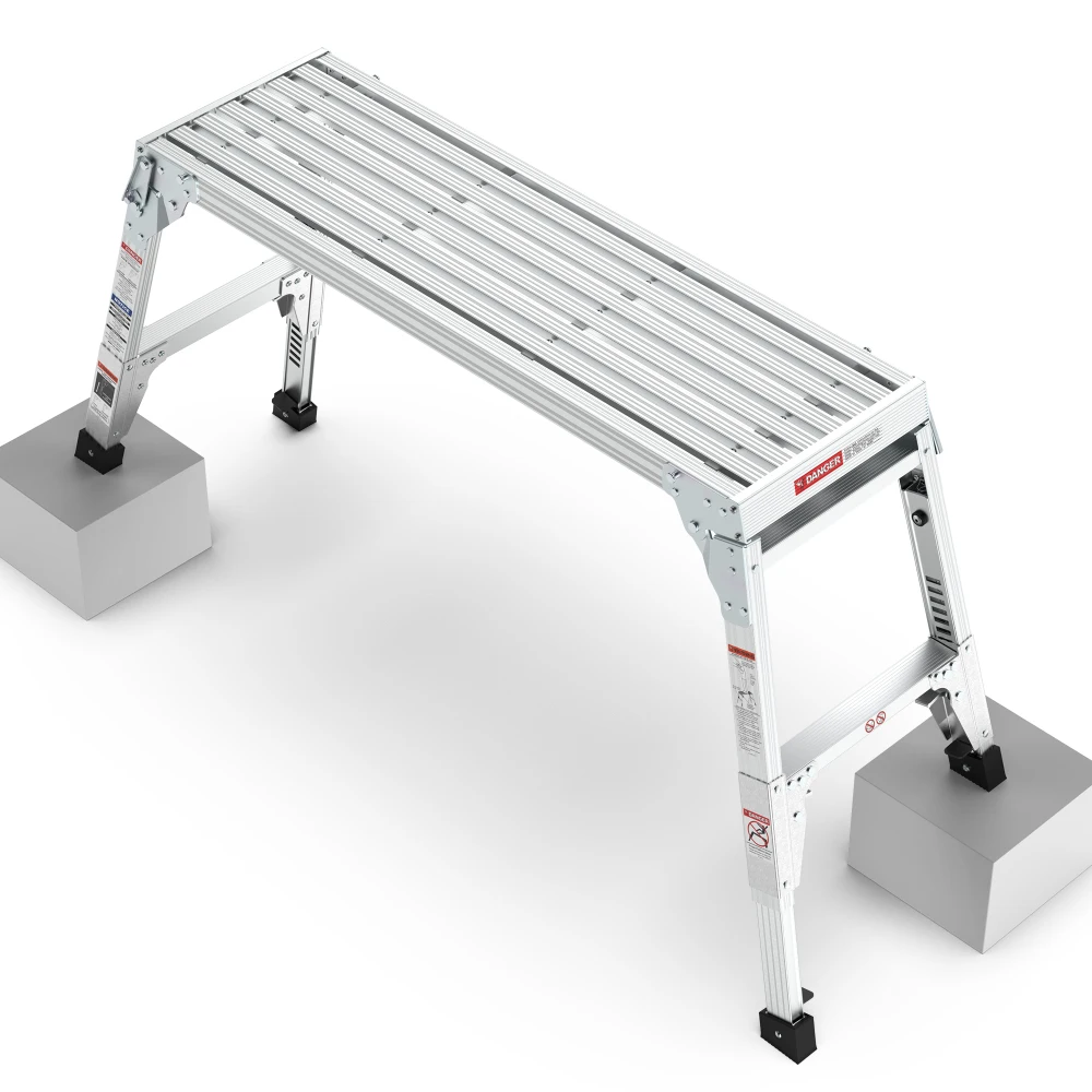 Aluminum Work Platform Large Size Step Stool Folding Portable Work Bench 40"  Width Telescopic Feet 22" -27.5" Height Adjustable