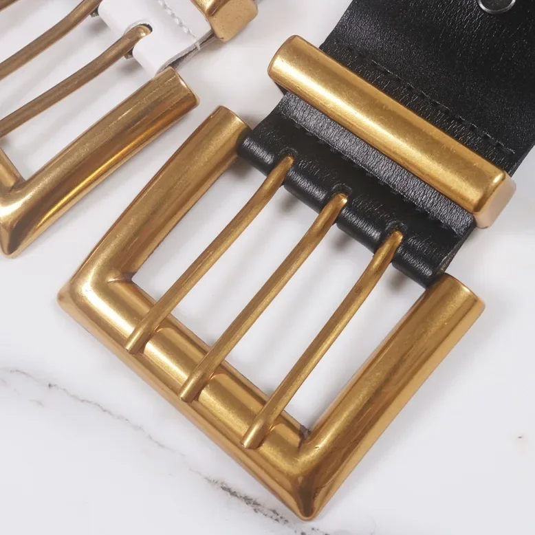 Female Genuine Leather Waist Seal Wide Eye Belts,Women's Three-row Needle Buckle Waistband,Woman Pure Cowhide Dress Wide Belt