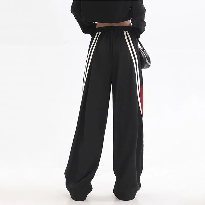 Vintage Harajuku Hip Hop Striped Jogging Sweatpants Women Contrast Color Elastic Waist Loose Streetwear Casual Sports Trousers