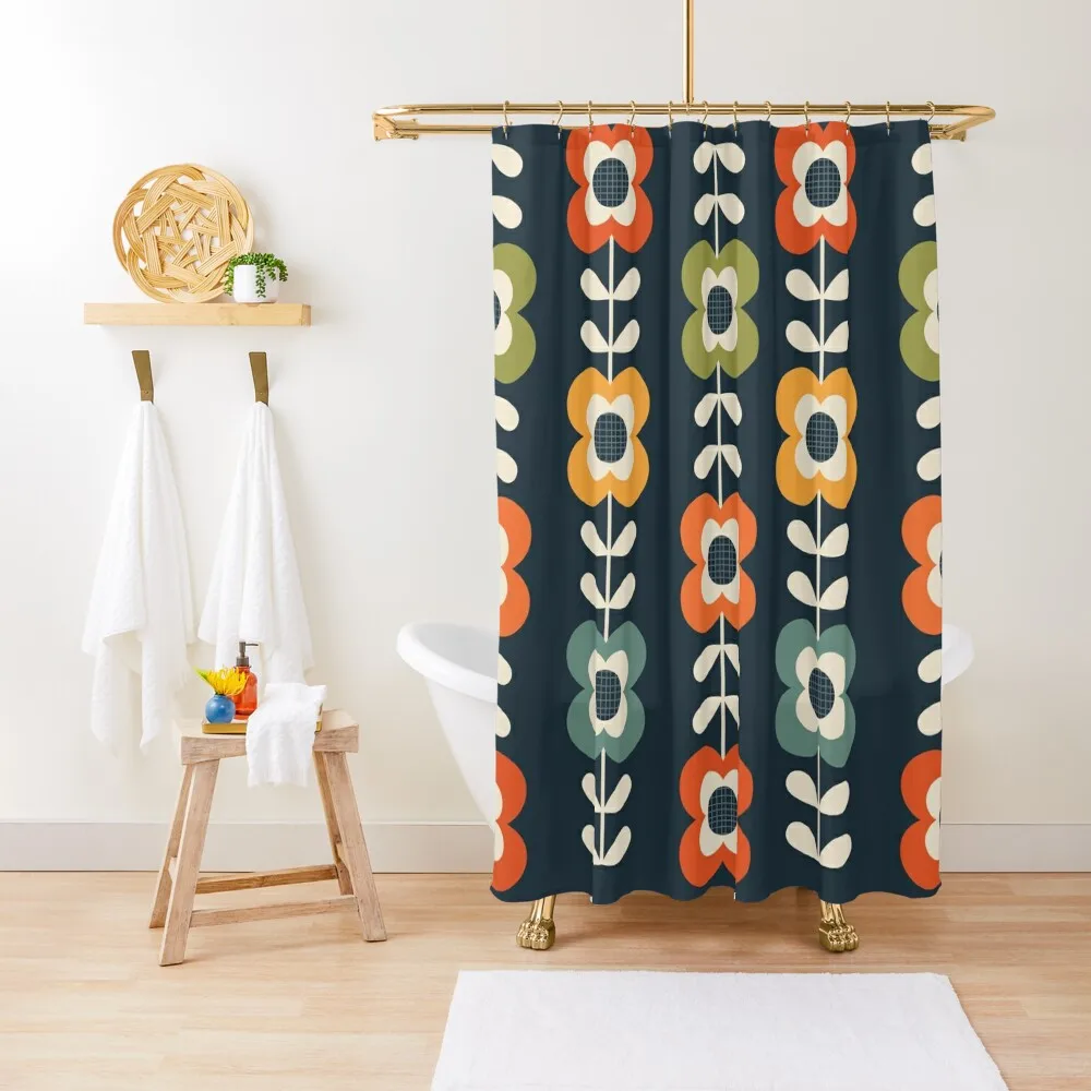 

Mod Flowers in Retro Colors on Charcoal Shower Curtain Bathroom Accessories For Shower Waterproof Fabric Bathroom Window Curtain