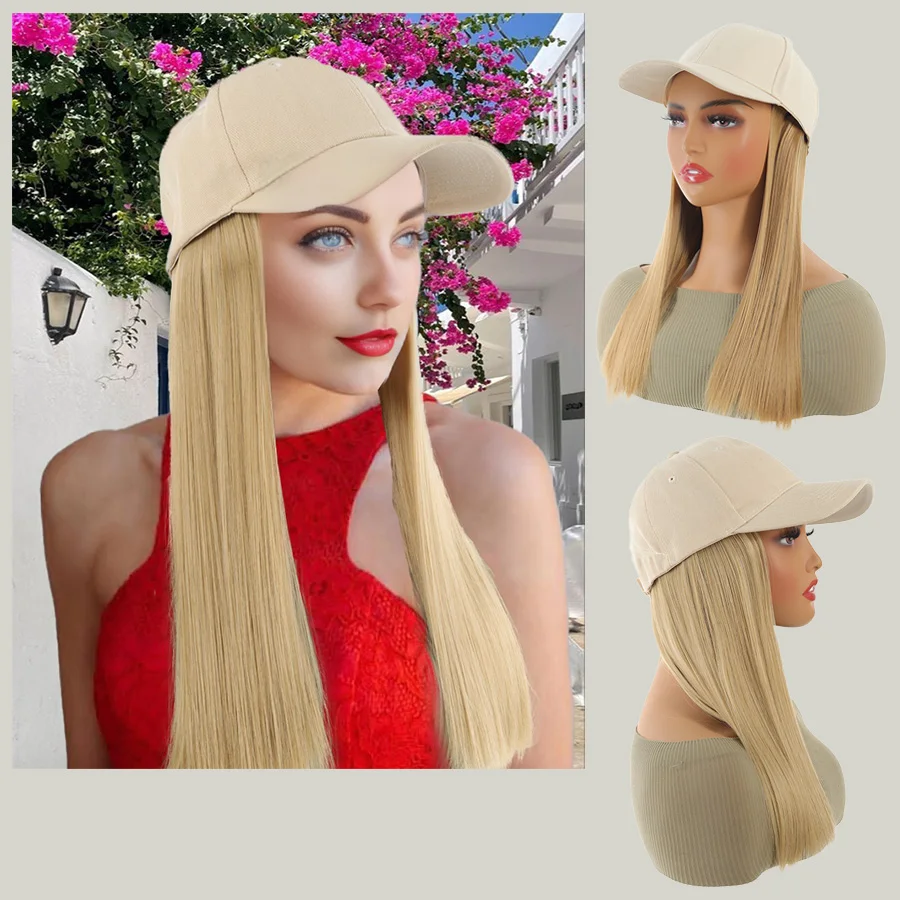 

Women's synthetic beige duckbill hat, corn whisker hat wig, beige ultra long hair, summer sun shading, breathable and not stuffy