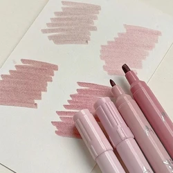 4Pcs Aesthetic Morandi Color Double-head Highlighter Notebook Key Highlight Marker Pen Gradient Color Brush Stationery for Girl