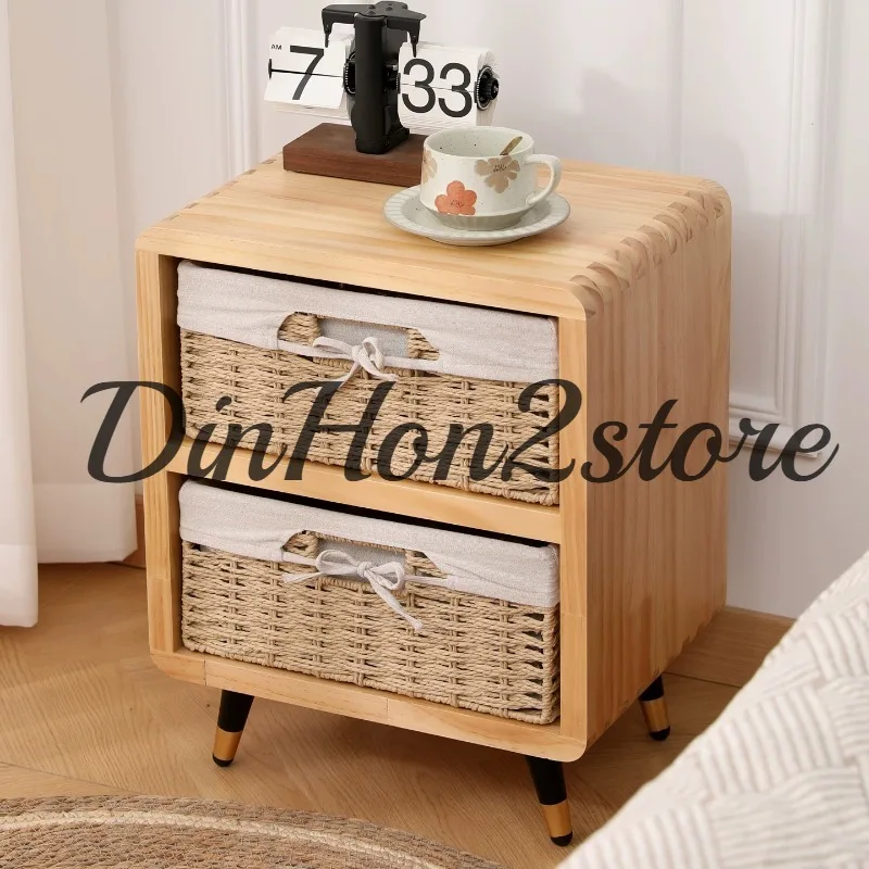 Solid wood chest rattan basket fabric storage cabinet bedroom bedside table modern simplicity
